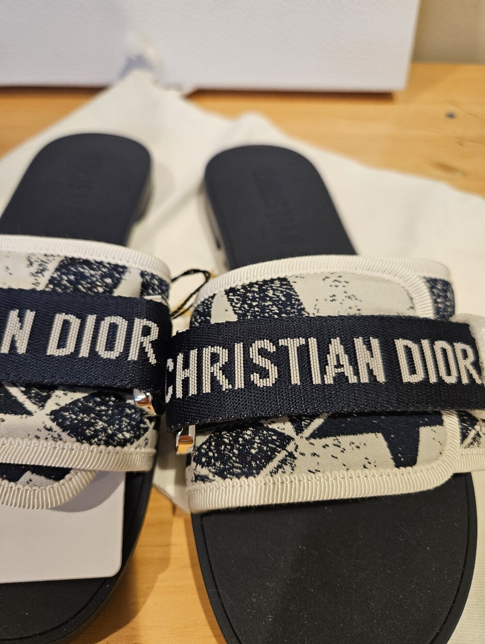 Christian Dior Dio(r)evolution Dway Blue Rubber Logo Slide Mule Flat Sandal 37 - Picture 4 of 9